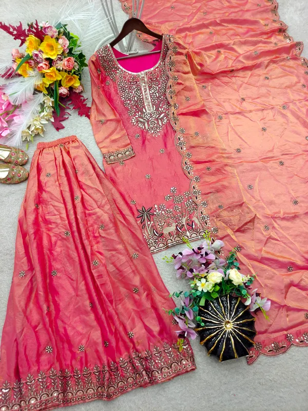 Trending_Pure_Fendy_Silk_Embroidery_Top_Sarara_Dupatta_Set