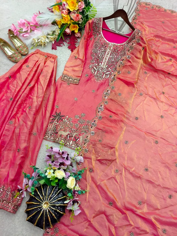 Trending_Pure_Fendy_Silk_Embroidery_Top_Sarara_Dupatta_Set