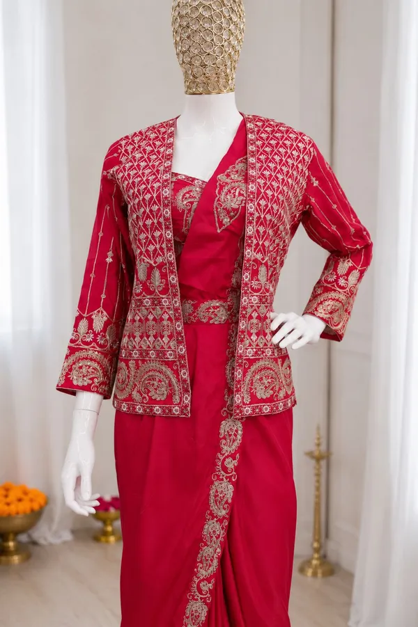 Premium_Ready-to-Wear_Rani_Pink_Saree_with_Jacket_&_Blouse