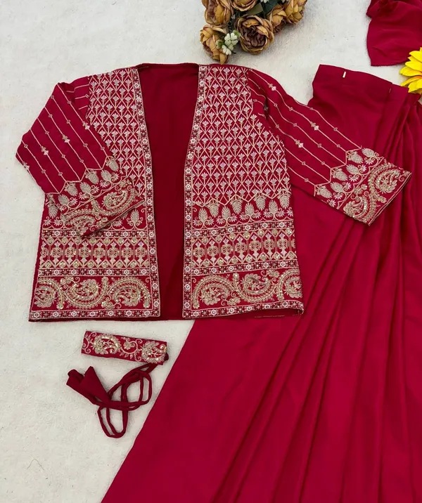 Premium_Ready-to-Wear_Rani_Pink_Saree_with_Jacket_&_Blouse
