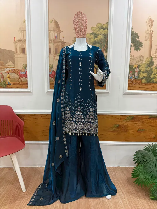 3_Pieces_Kurti_Plazzo_&_Dupatta_with_Original_Beads_Cut_Dana_Work