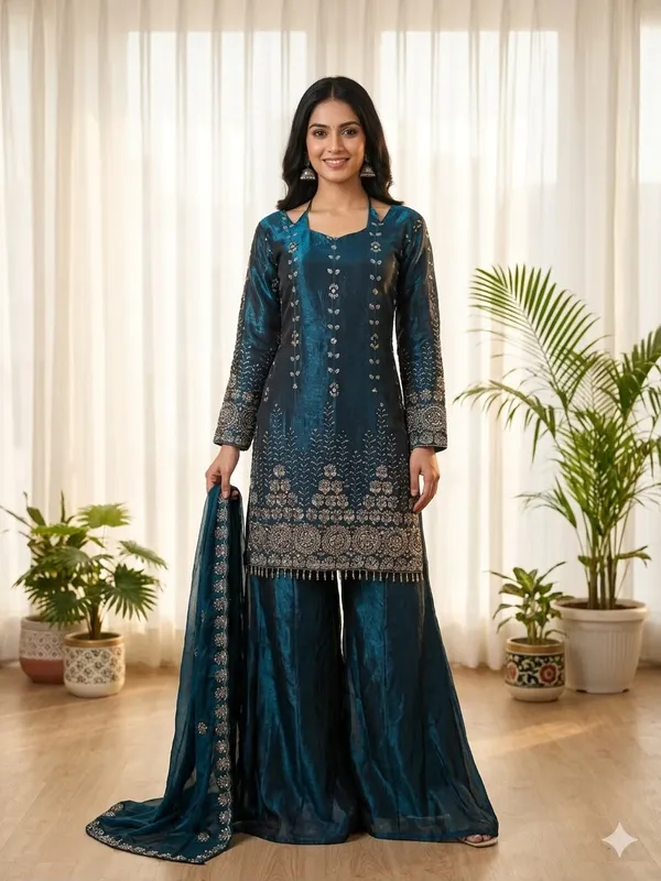 3_Pieces_Kurti_Plazzo_&_Dupatta_with_Original_Beads_Cut_Dana_Work