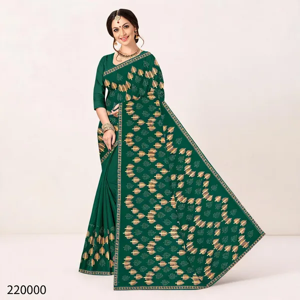 Green_Shimmer_Foil_Print_Embroidered_Border_Saree_For_Women