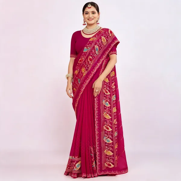 Pink_Georgette_Embroidered_Border_Traditional_Saree_For_Women