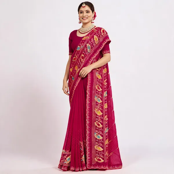 Pink_Georgette_Embroidered_Border_Traditional_Saree_For_Women