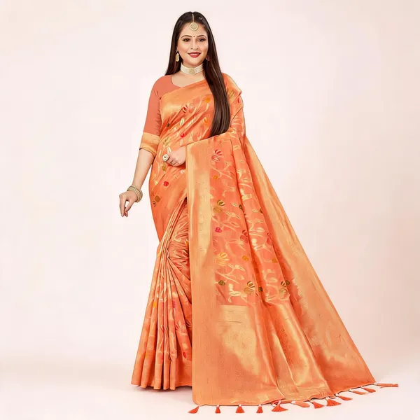 Orange_Organza_Silk_Woven_Zari_Border_Saree_For_Women