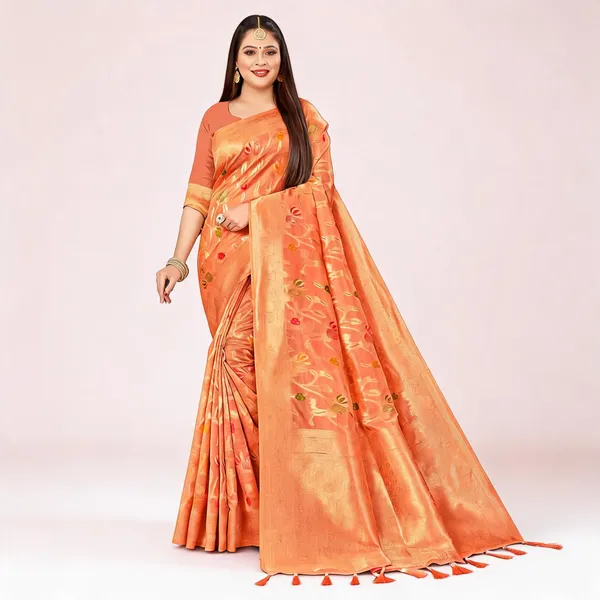 Orange_Organza_Silk_Woven_Zari_Border_Saree_For_Women