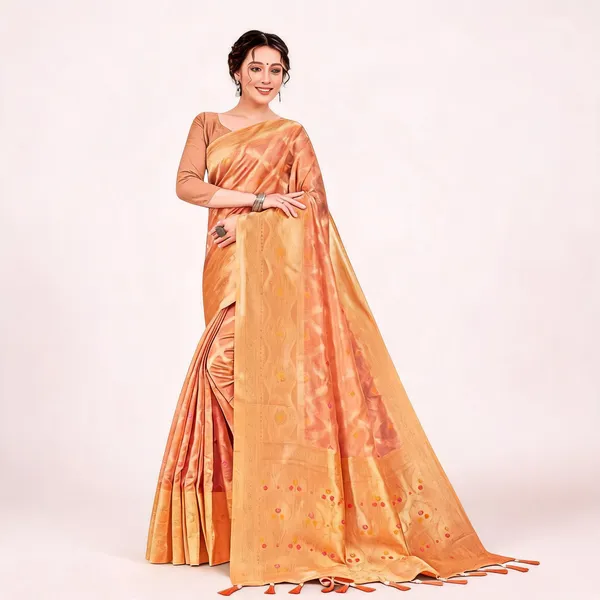 Peach_Organza_Silk_Woven_Zari_Border_Saree_For_Women