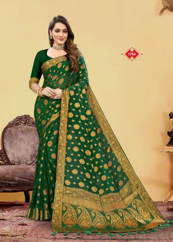 Green_Heavy_Chiffon_Woven_Zari_Heavy_Pallu_Saree_For_Women