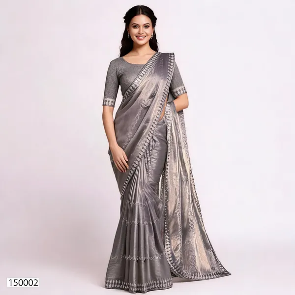 Grey_Metallic_Shimmer_Woven_Border_Saree_With_Blouse