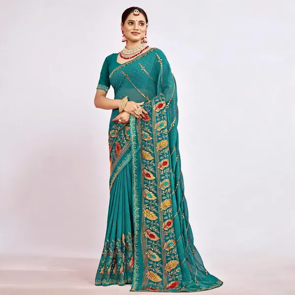 Teal_Georgette_Embroidered_Border_Ethnic_Saree_For_Women
