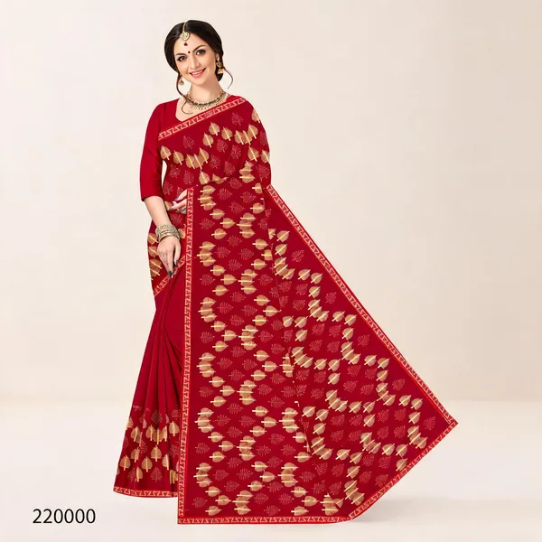 Red_Shimmer_Printed_Golden_Leaf_Motif_Saree_For_Women