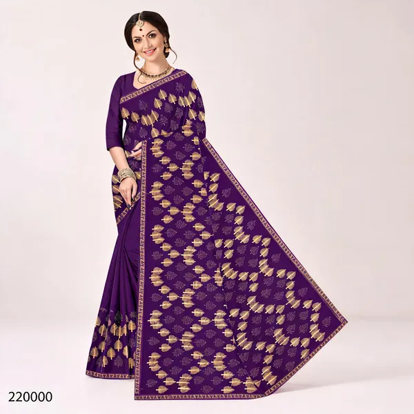 Purple_Shimmer_Golden_Leaf_Print_Saree_For_Women
