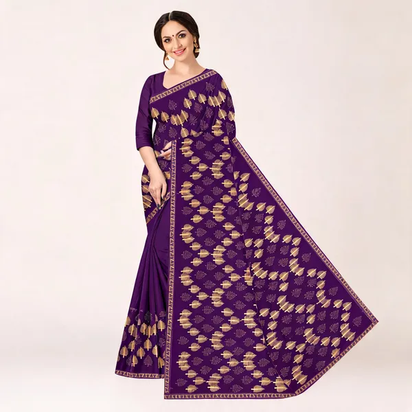 Purple_Shimmer_Golden_Leaf_Print_Saree_For_Women