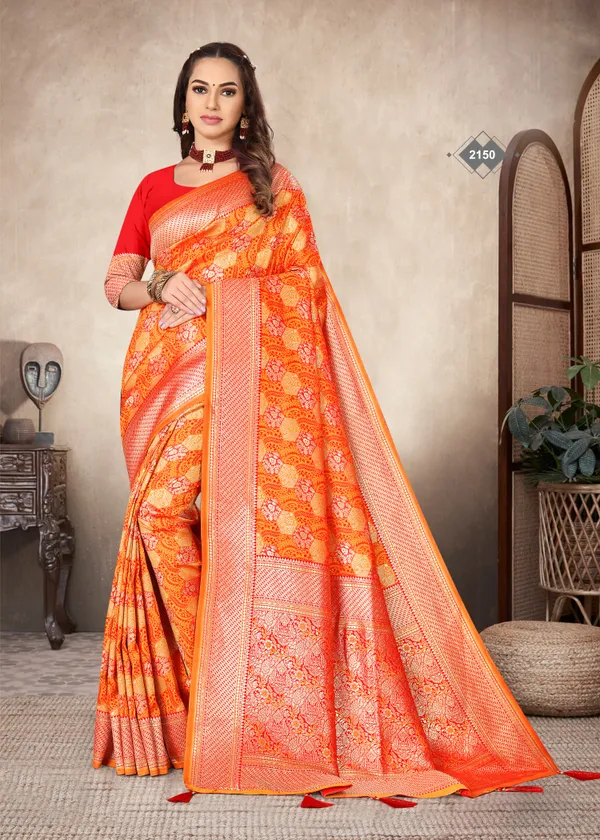 Orange_Silk_Woven_Zari_Banarasi_Saree_For_Women
