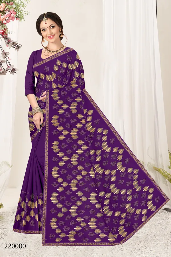 Purple_Shimmer_Golden_Leaf_Print_Saree_For_Women