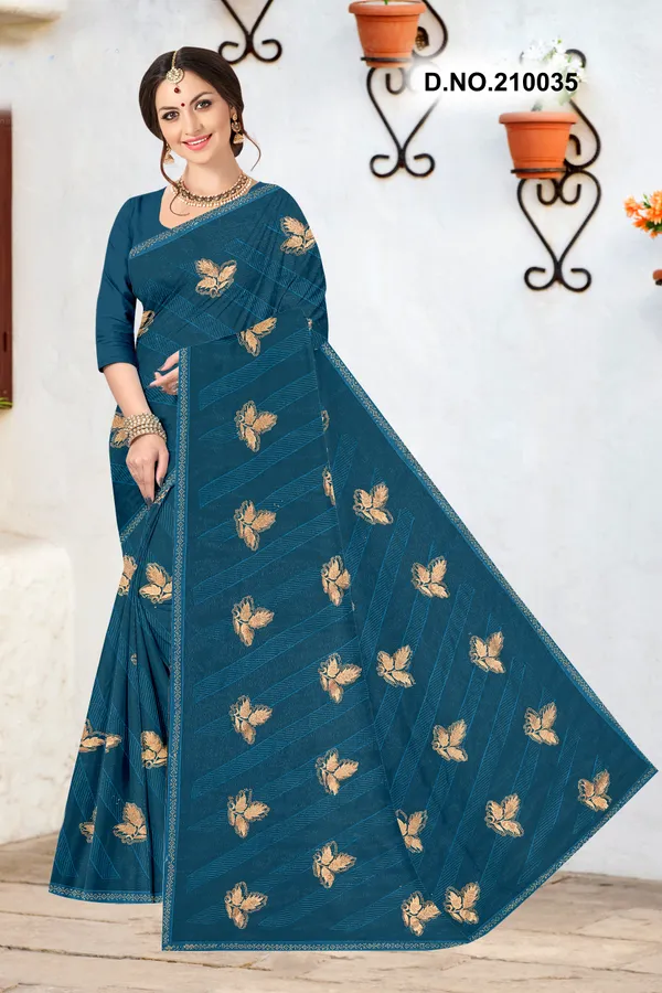 Teal_Embroidered_Floral_Woven_Saree_For_Women