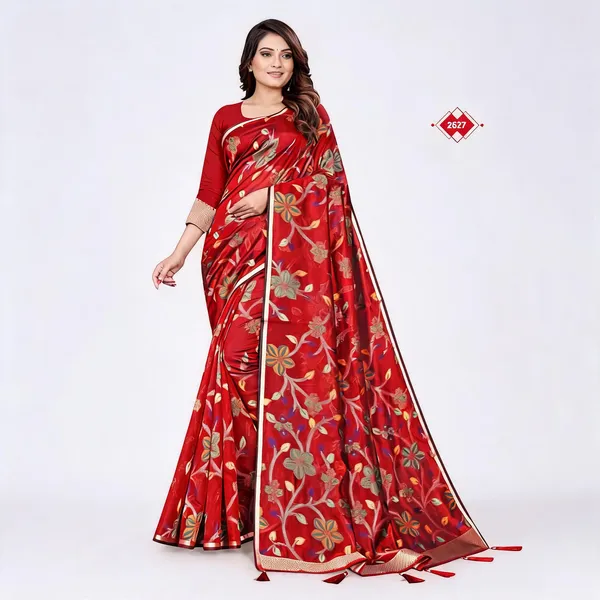 Red_Cotton_Floral_Woven_Zari_Border_Saree_For_Women
