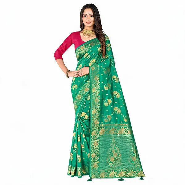 Green_Dola_Silk_Zari_Woven_Floral_Banarasi_Saree_For_Women
