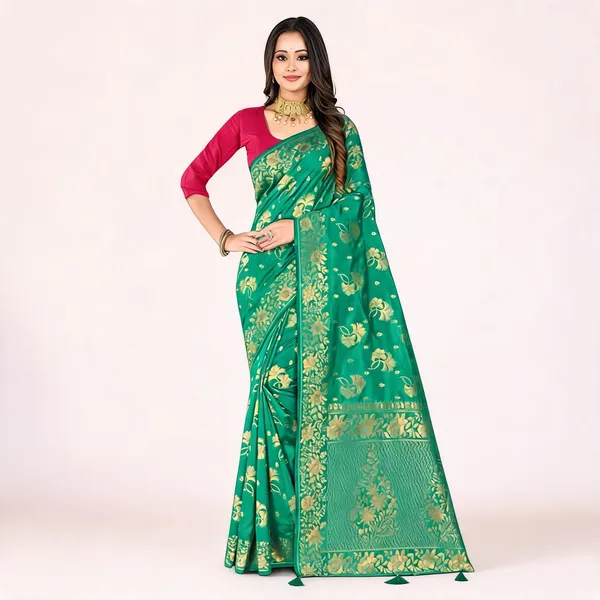 Green_Dola_Silk_Zari_Woven_Floral_Banarasi_Saree_For_Women