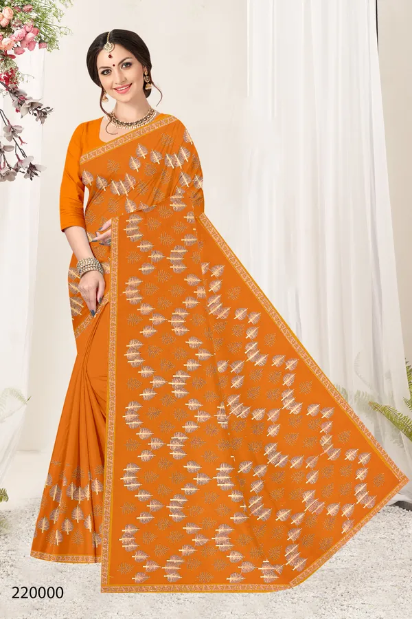 Orange_Shimmer_Embroidered_Border_Saree_For_Women