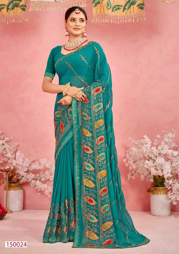 Teal_Georgette_Embroidered_Border_Ethnic_Saree_For_Women