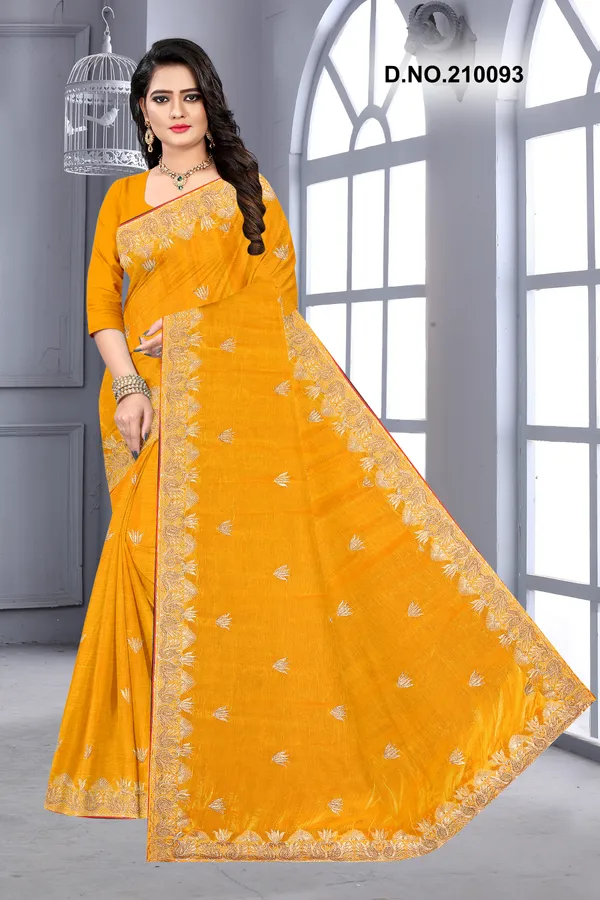 Mustard_Yellow_Gold_Georgette_Embroidered_Border_Saree_For_Women