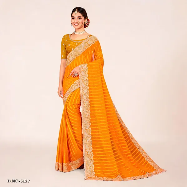 Orange_Checks_Woven_Border_Embroidered_Saree_For_Women