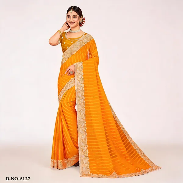 Orange_Checks_Woven_Border_Embroidered_Saree_For_Women