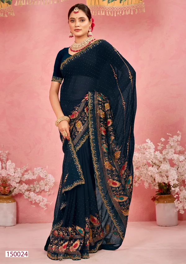 Navy_Blue_Georgette_Embroidered_Border_Saree_For_Women
