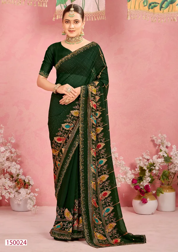 Green_Georgette_Embroidered_Border_Saree_For_Women