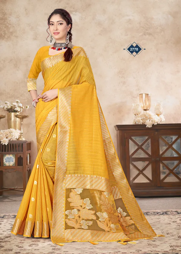 Yellow_Cotton_Zari_Border_Floral_Pallu_Saree_For_Women