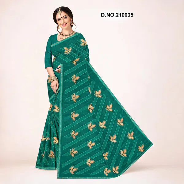 Green_Shimmer_Floral_Motif_Embroidered_Saree_For_Women