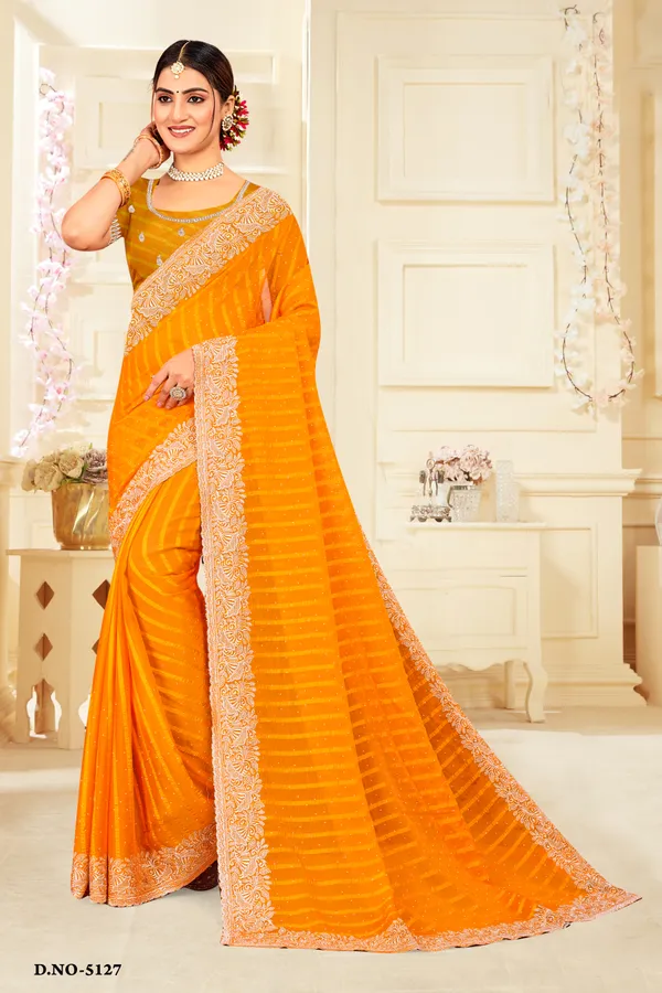 Orange_Checks_Woven_Border_Embroidered_Saree_For_Women