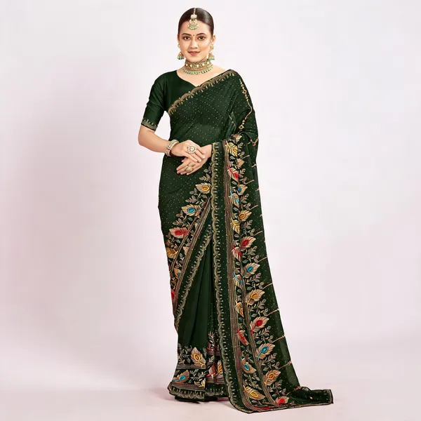 Green_Georgette_Embroidered_Border_Saree_For_Women