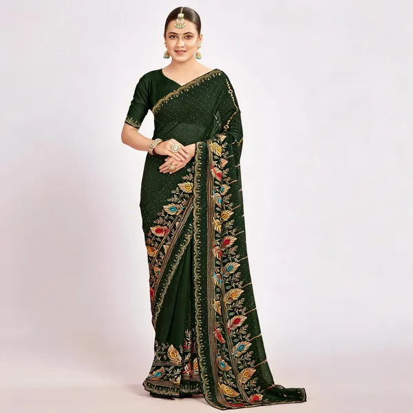Green_Georgette_Embroidered_Border_Saree_For_Women