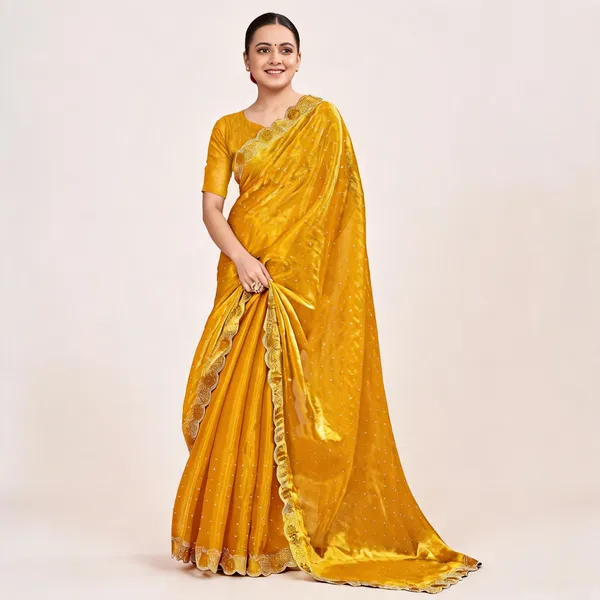 Yellow_Embellished_Diamond_Work_Scalloped_Border_Saree_For_Women