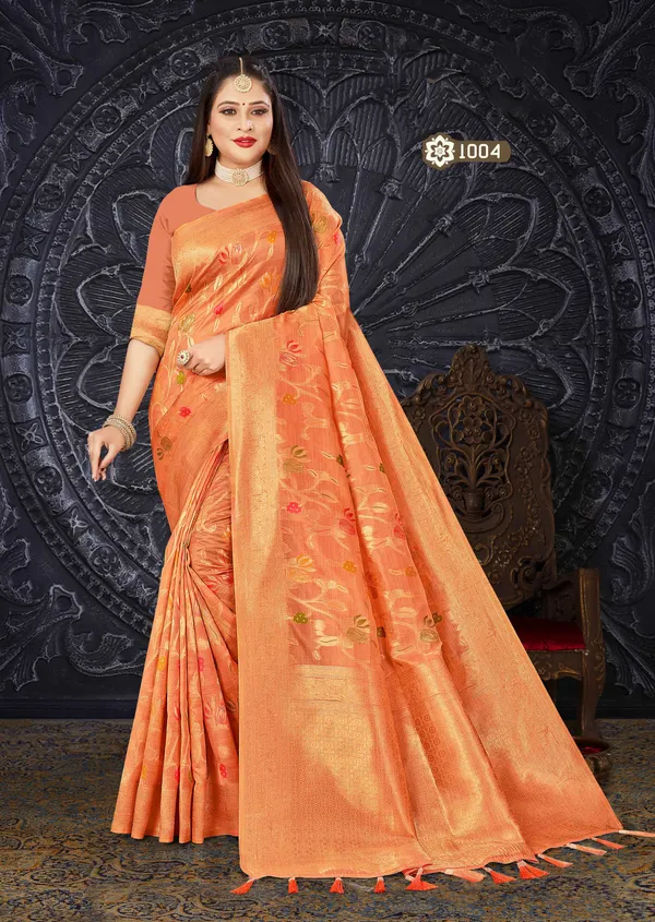 Orange_Organza_Silk_Woven_Zari_Border_Saree_For_Women