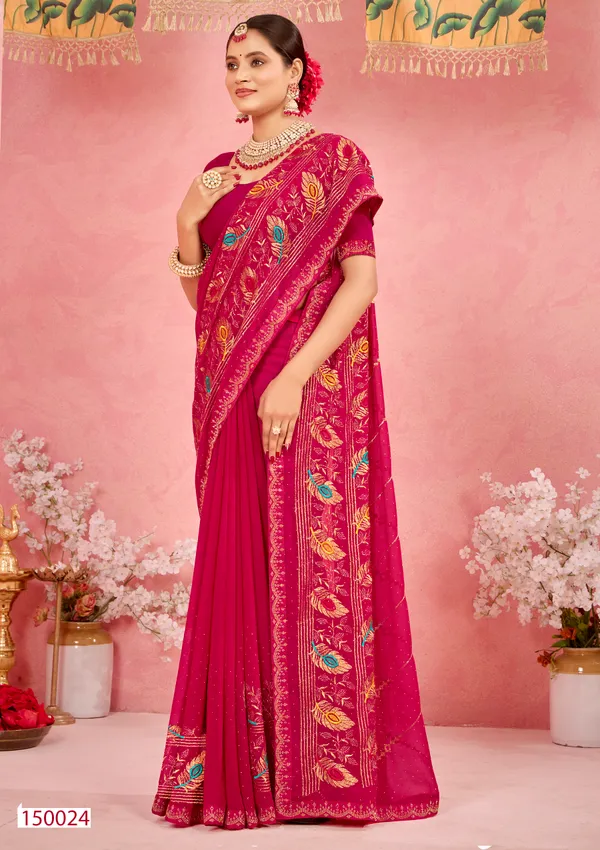 Pink_Georgette_Embroidered_Border_Traditional_Saree_For_Women