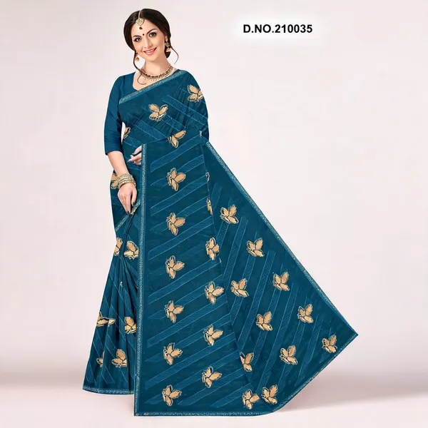 Teal_Embroidered_Floral_Woven_Saree_For_Women