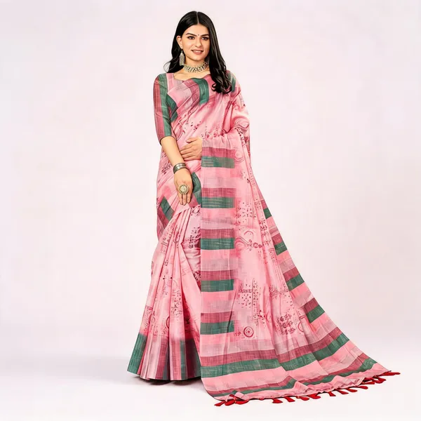 Pink_Cotton_Digital_Printed_Border_Saree_For_Women