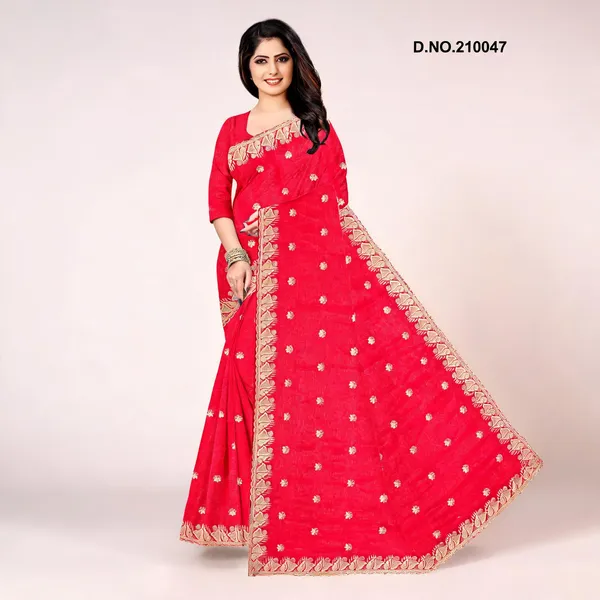 Red_Shimmer_Embroidered_Border_Saree_For_Women