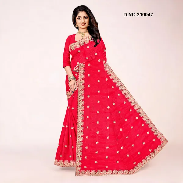 Red_Shimmer_Embroidered_Border_Saree_For_Women