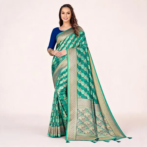 Green_Satin_Silk_Woven_Zari_Border_Banarasi_Saree_For_Women