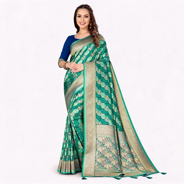 Green_Satin_Silk_Woven_Zari_Border_Banarasi_Saree_For_Women