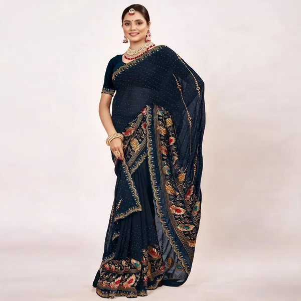 Navy_Blue_Georgette_Embroidered_Border_Saree_For_Women