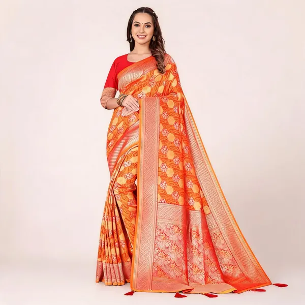 Orange_Silk_Woven_Zari_Banarasi_Saree_For_Women