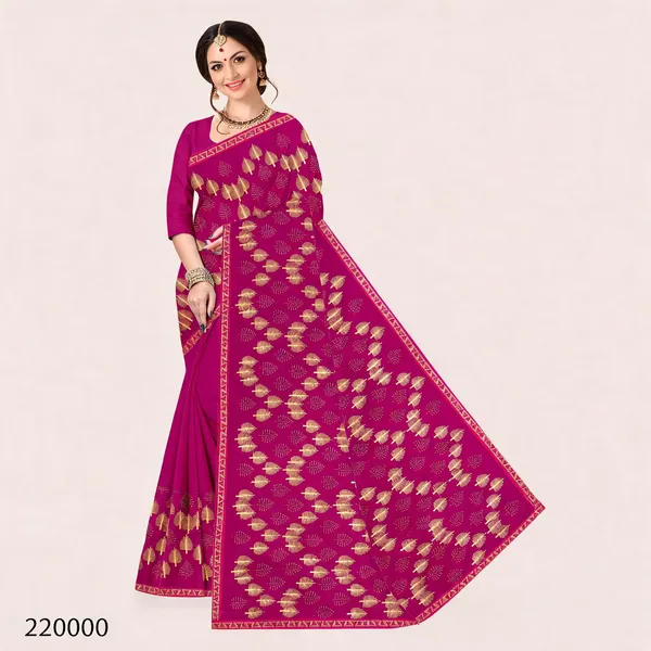 Magenta_Shimmer_Golden_Leaf_Print_Saree_For_Women