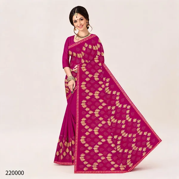 Magenta_Shimmer_Golden_Leaf_Print_Saree_For_Women