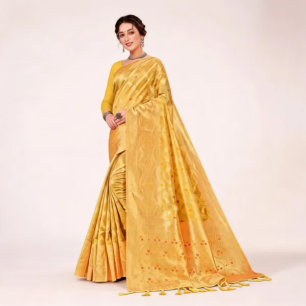 Yellow_Organza_Silk_Woven_Floral_Print_Saree_For_Women